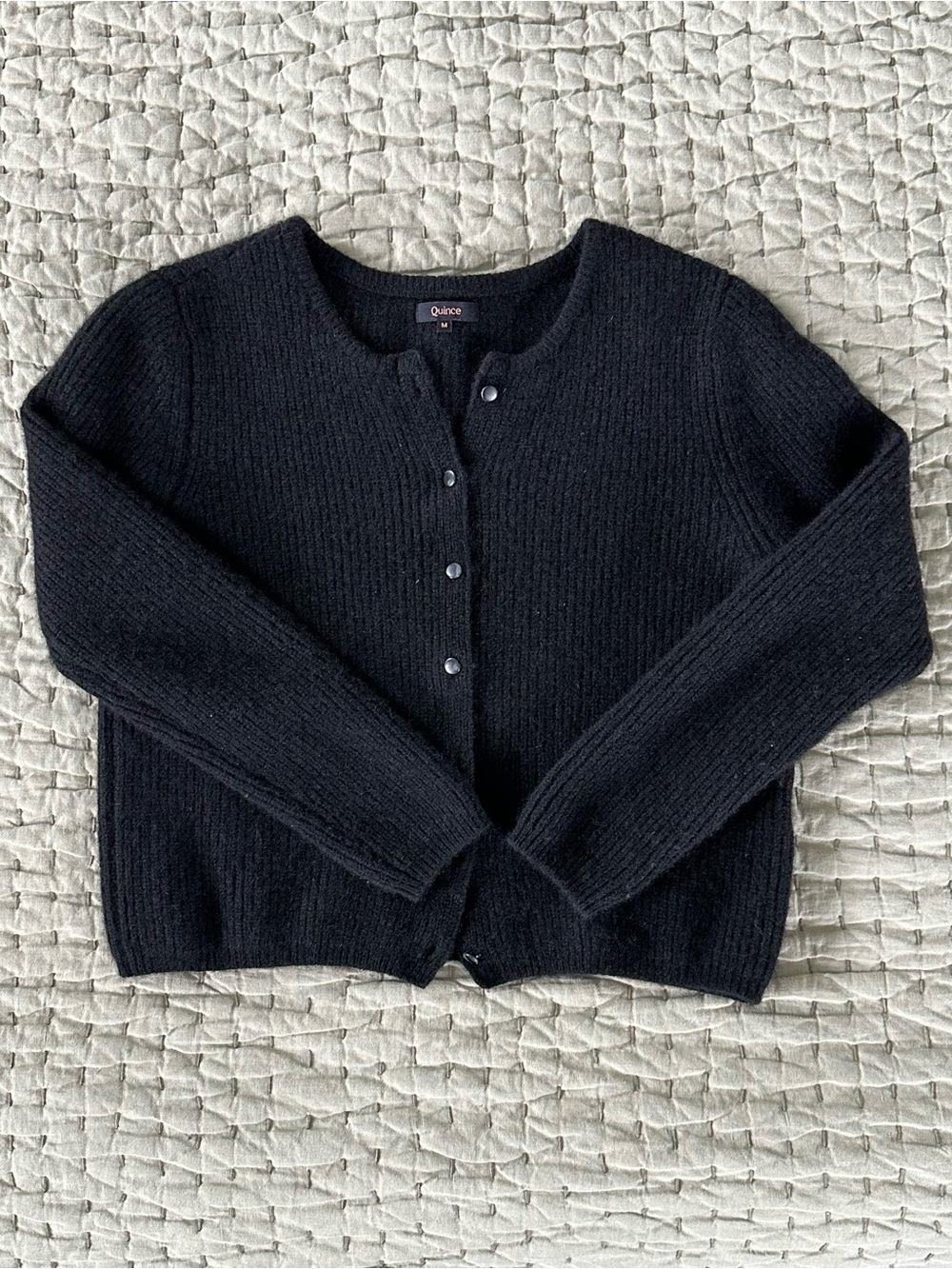 Quince Black Button-Front Yak Wool Cardigan — Size M